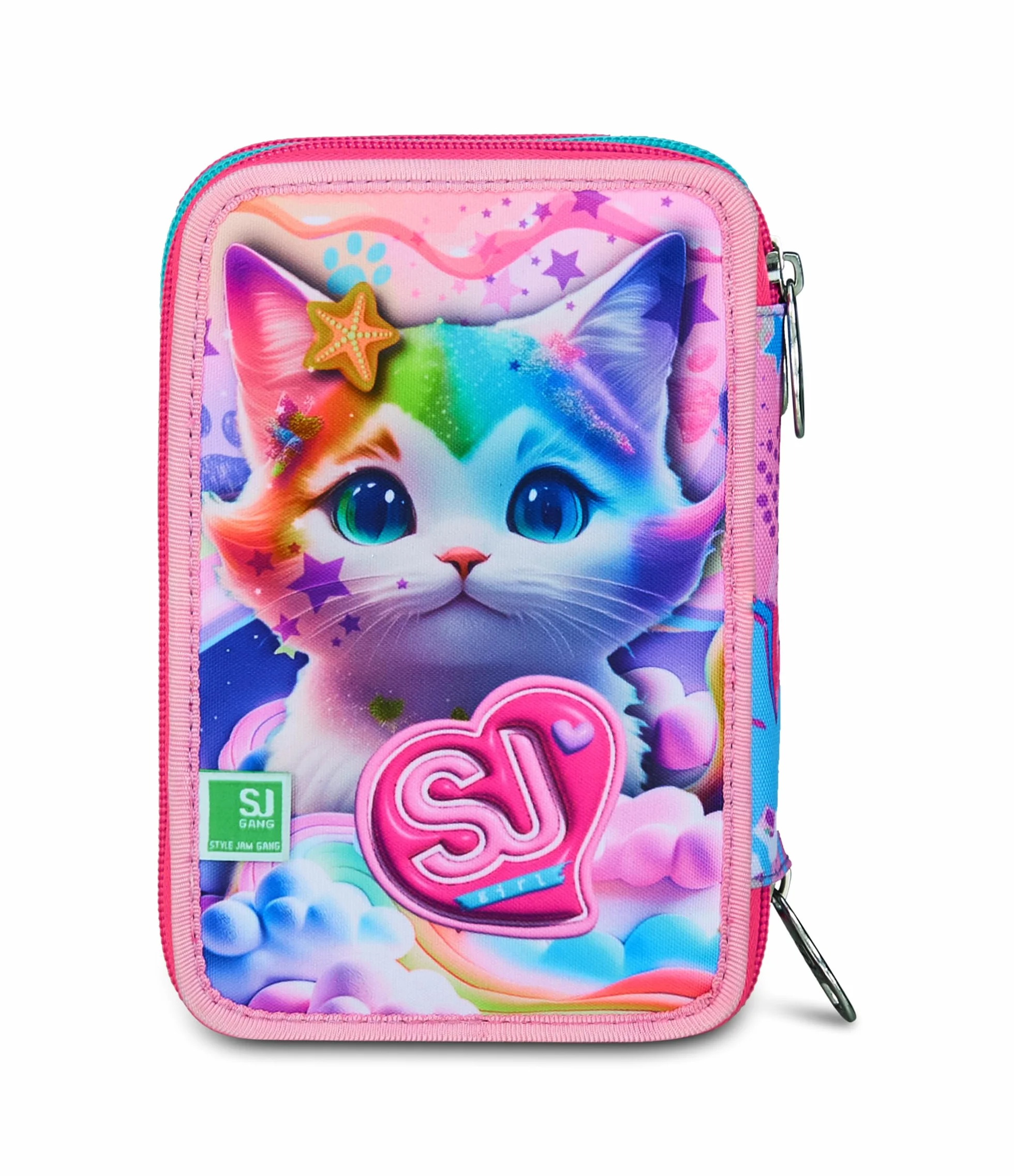 SJ GANG STYLE JAM GANG Astuccio Scuola 3 Zip, Rosa, Portapenne Triplo Scomparto Completo Di Penne, Matite, Colori, Accessori Zaino, Scuole Elementari, Bambina