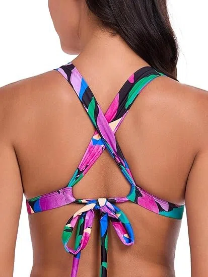 RELLECIGA Top Bikini Donna Triangolo Senza Ferretti Lacci Incrociati Coppe Arricciate