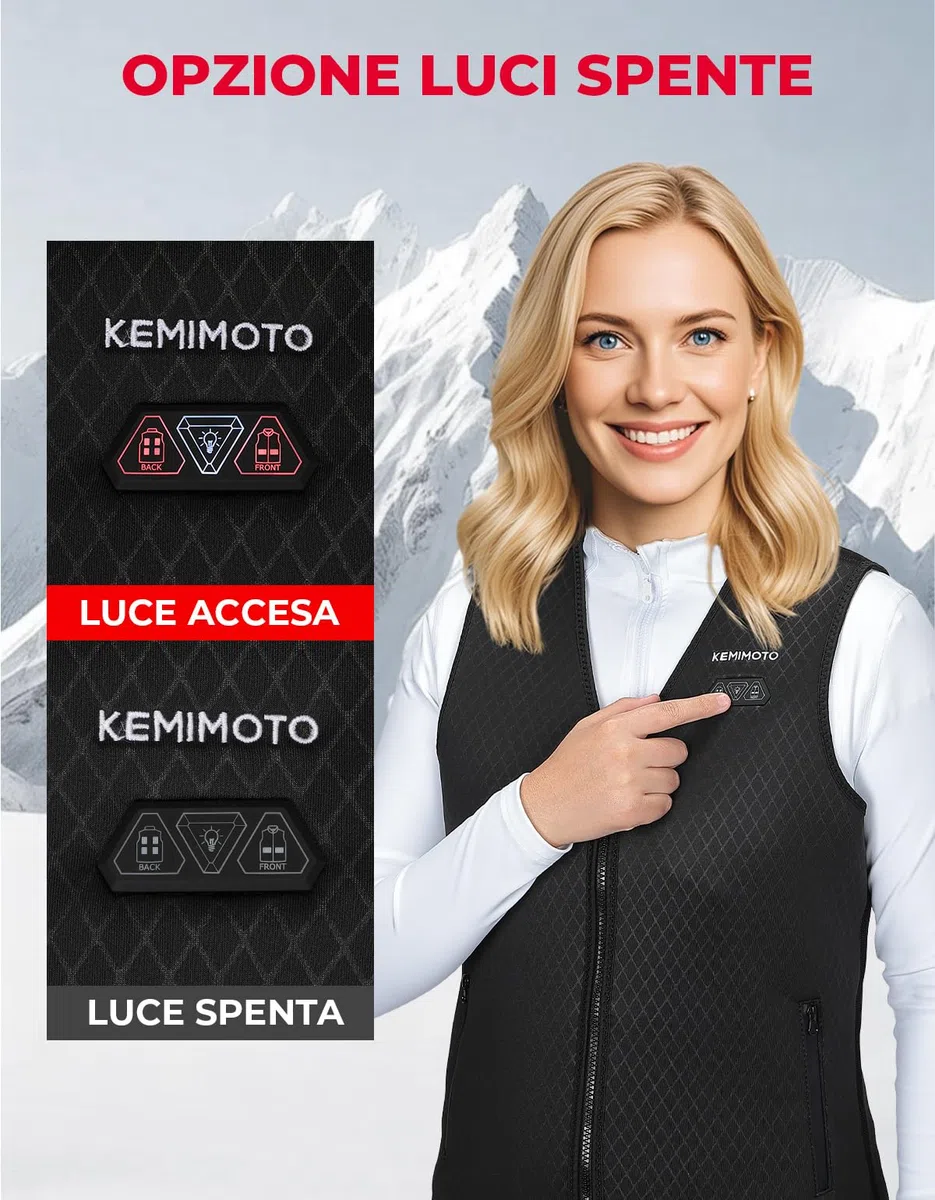 KEMIMOTO Gilet Riscaldato Donna, Elettrico Gilet Riscaldato con USB, Giubbotti Riscaldati a Batteria Doppi Controlle per all’aperto Lavoro Sci Escursionismo Caccia Moto