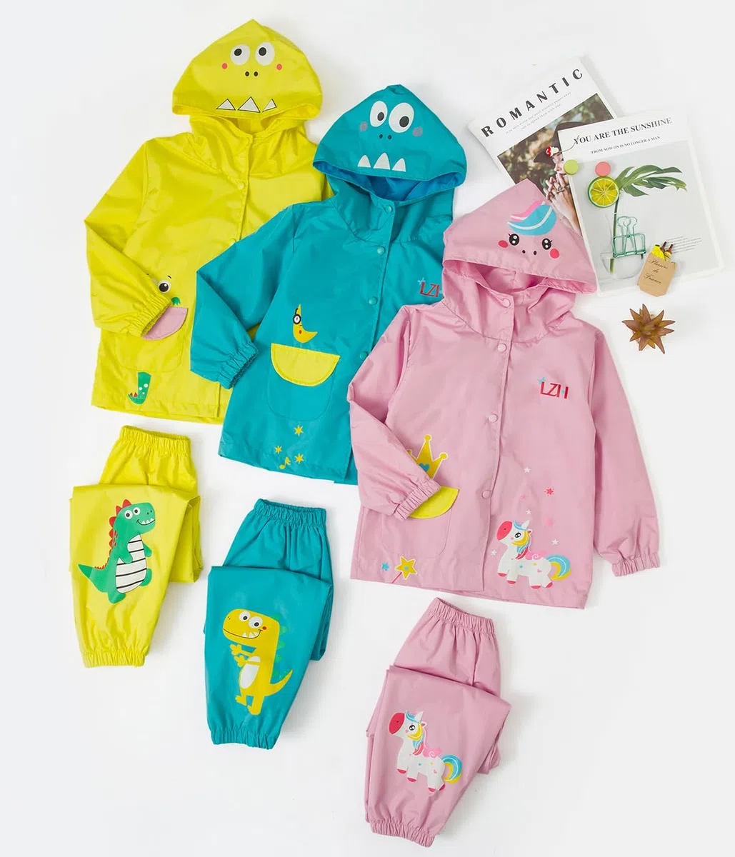 LZH Boys Raincoat Bambini Bambini impermeabili Girls con cappuccio, Pantaloni Giacca Vestito leggero 2 pezzi Set
