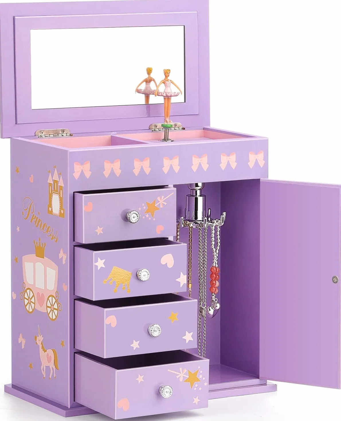 Redcoutt Portagioie per Bambine - Carillon per Bambine con Principessa, con Cassetti, Regalo da Favola per Compleanni, Portagioie per Bambine dai 3 ai 15 Anni (viola)