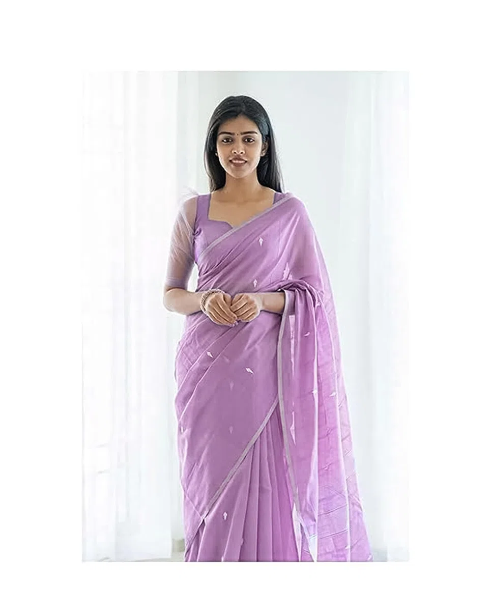 Laavaan Women's Checked Cotton Silk Saree with Unstitched Blouse Piece