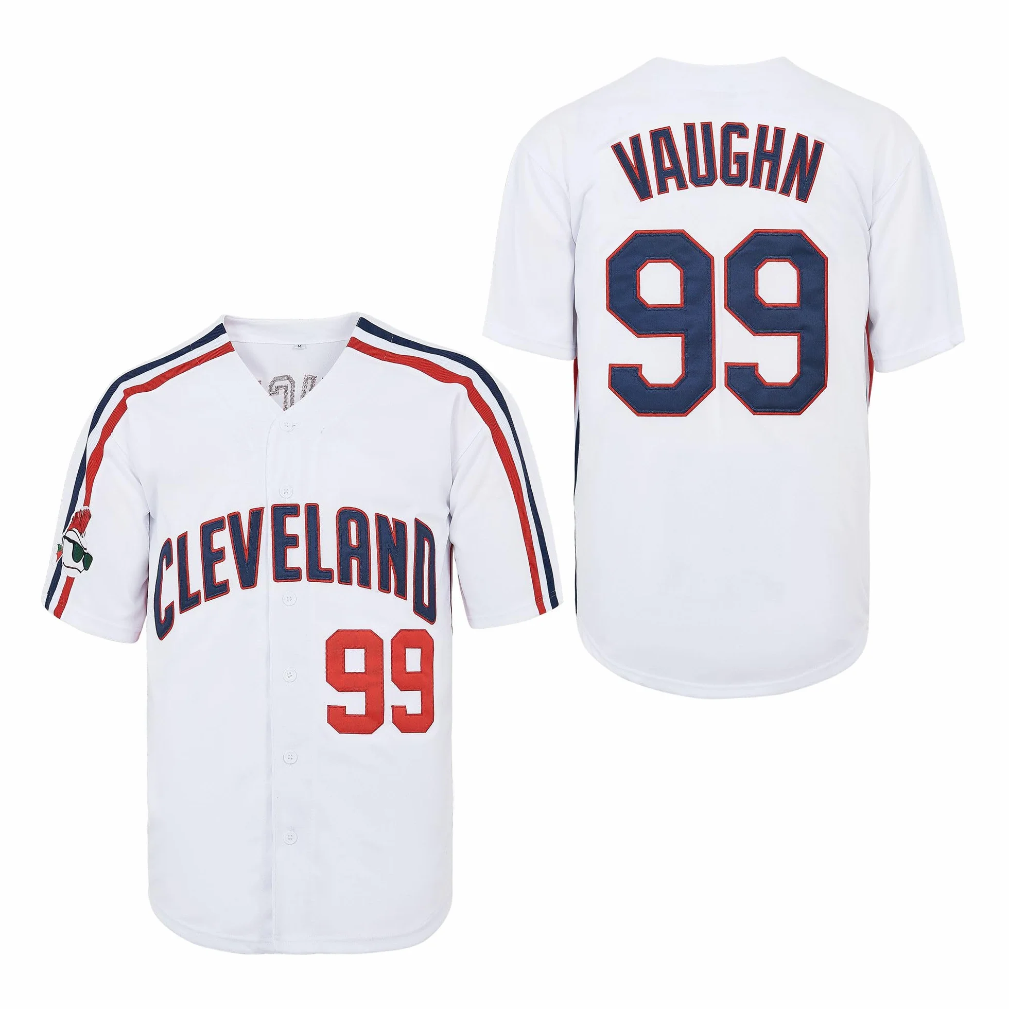 Maglia da baseball da uomo Ricky Vaughn 99, stile hip hop anni '90, maglietta cucita per tifosi sportivi, blu navy, grigio e bianco
