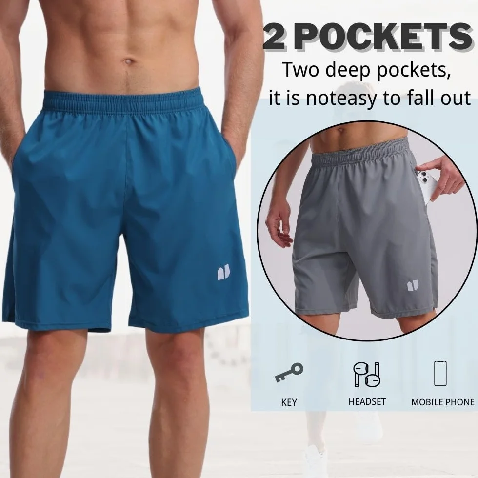Confezione da 5 pantaloncini da corsa da uomo ad asciugatura rapida per jogging, pantaloncini sportivi da uomo con tasche e elastico in vita
