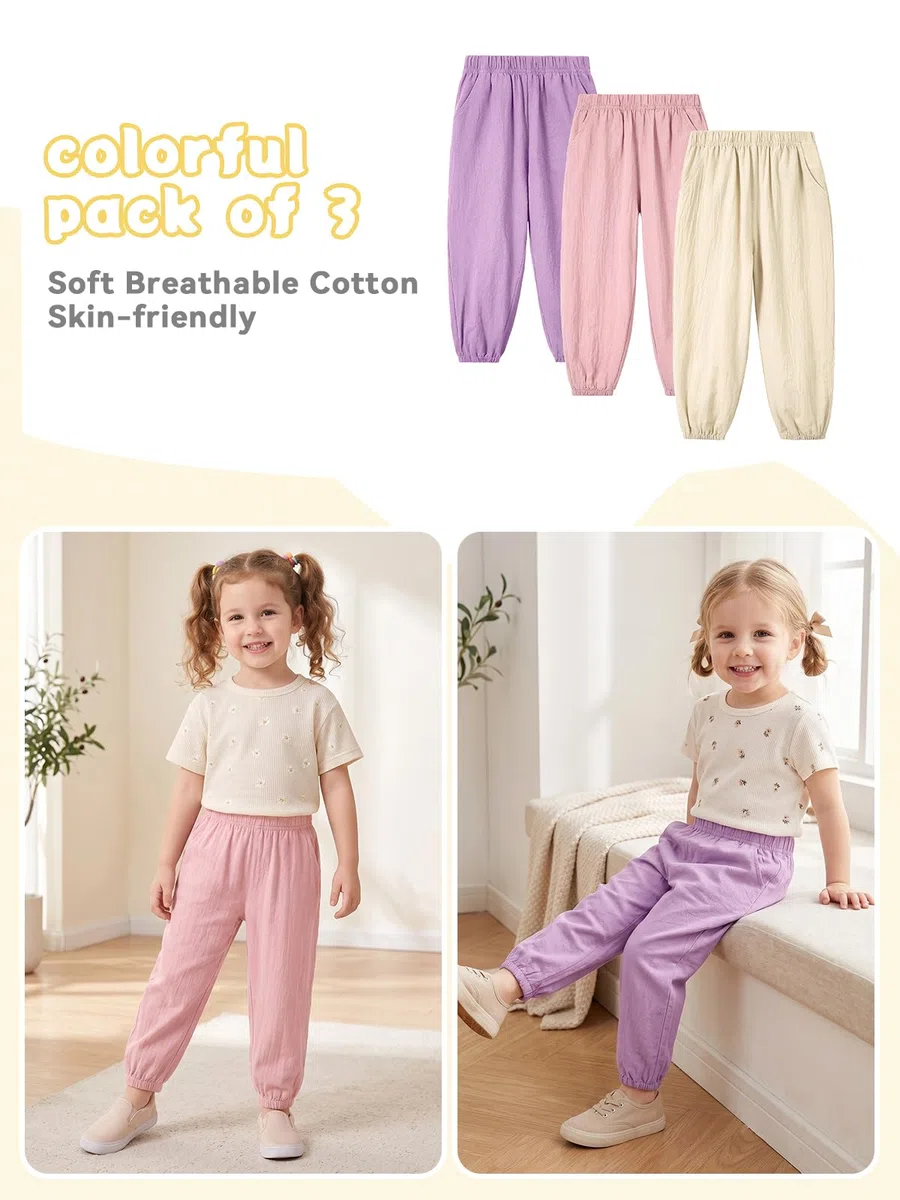 Miipat Bambina Ragazza Pantaloni 3pcs Bambino Ragazzo Casual Pantaloni Lunghi Bambini Estate Morbido Elastico Vita Unisex Pantaloni Harem
