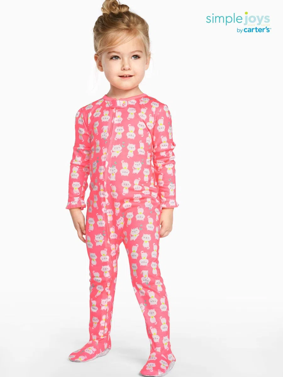 Simple Joys by Carter's 3-Pack Loose Fit Flame Resistant Polyester Jersey Footed Pajamas Sleepers per Neonati e Bambini Bimba 0-24 (Pacco da 3)
