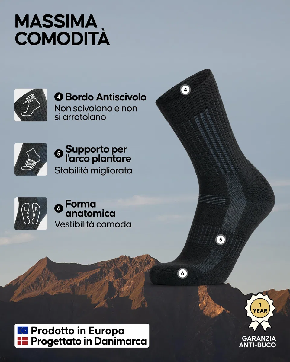 DANISH ENDURANCE 2 paia di calzini da trekking in lana merino premium, anti-vesciche, da uomo e da donna