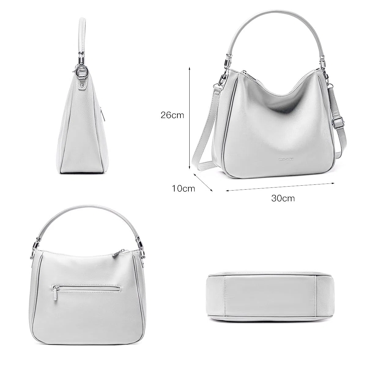 David Jones - Borsa da donna - Borsa a tracolla in ecopelle di poliuretano, di medie dimensioni con manico lungo, alla moda, classica, pratica, elegante, bianco, Elegante