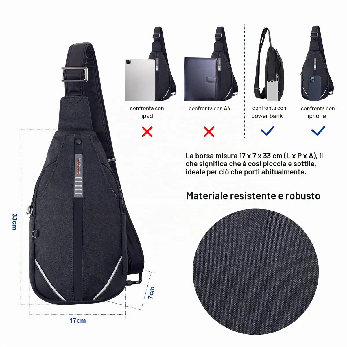 Waterfly Antifurto Zaino Monospalla Borse a Spalla Uomo Donna Sportivo Zaino a Tracolla Monospalla Borsello Petto Sling Bag per Scuola Lavoro Trekking Viaggio Uomo Tracolla