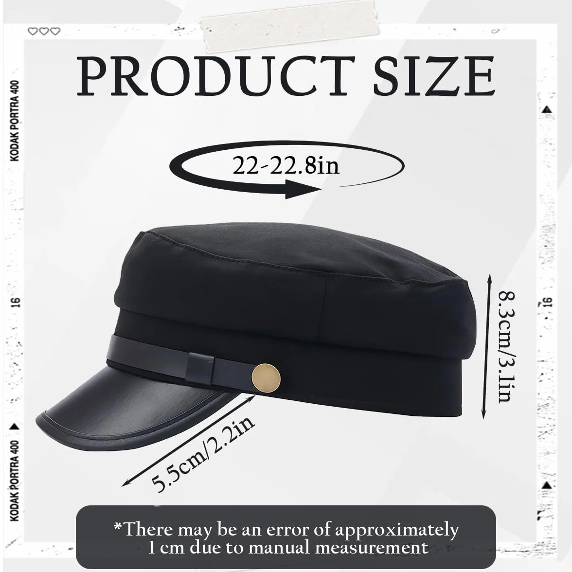 VASANA Nero Classico Vintage Newsboy Cap Peaked Beret Chauffeur Cappello Taxi Driver Costumi Capitano Sailor