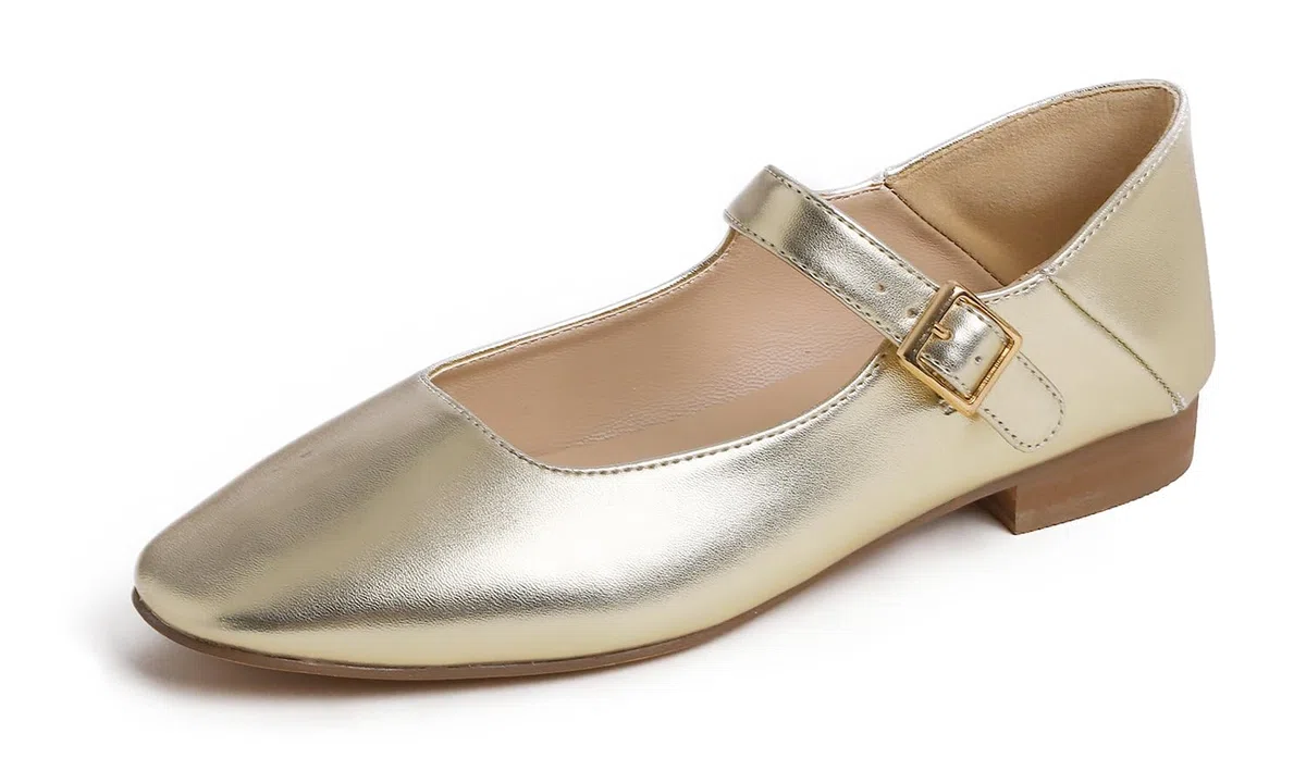 Feversole Women's Square Toe Mary Jane Fashion，Punta Quadrata Easy Buckle Tacco Basso Slip On Flats in Pelle vegana