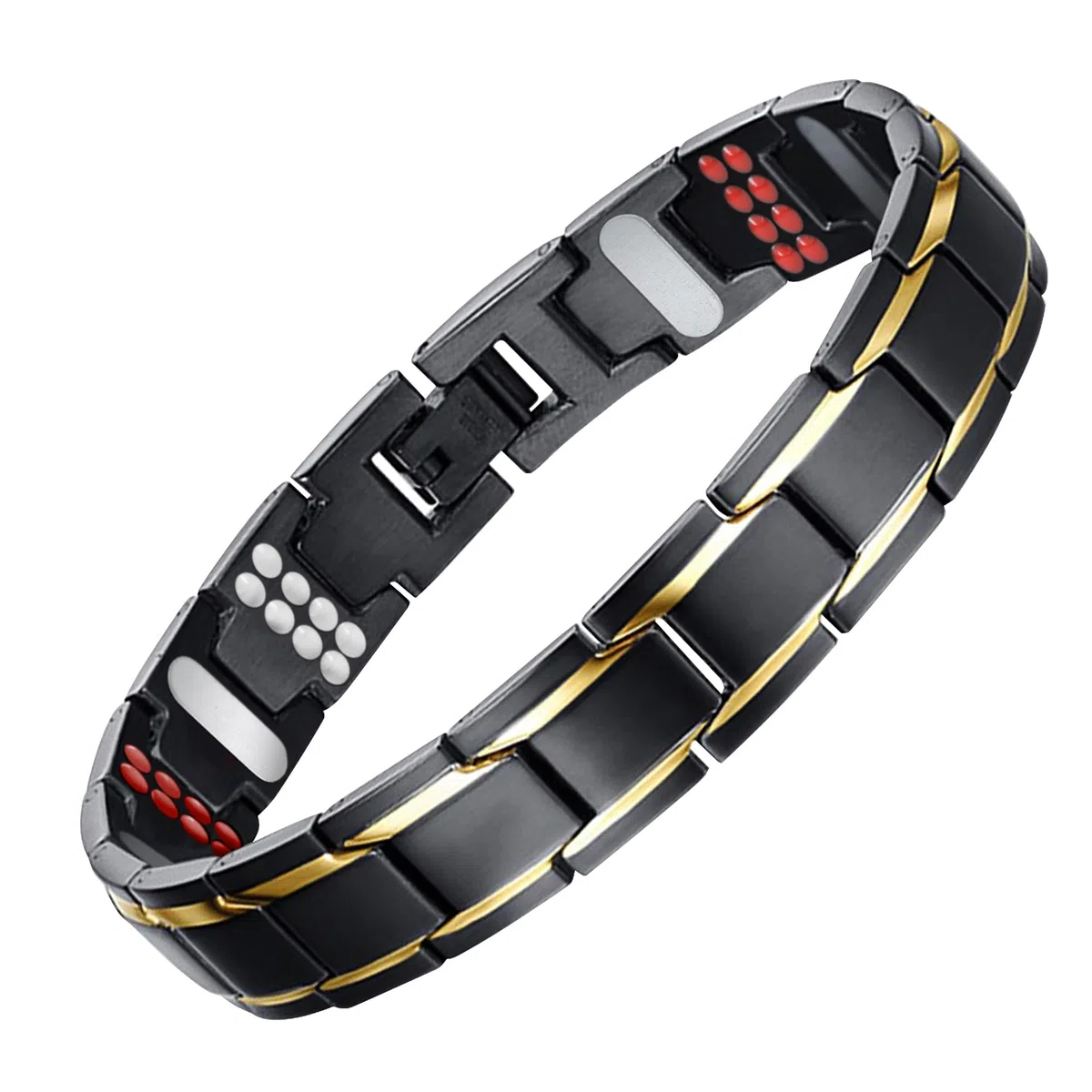 JFUME Bracciale magnetico da uomo, placcato oro 18k, placcato nero, argento, carbonio blu con strumento di rimozione link, regolabile 22cm