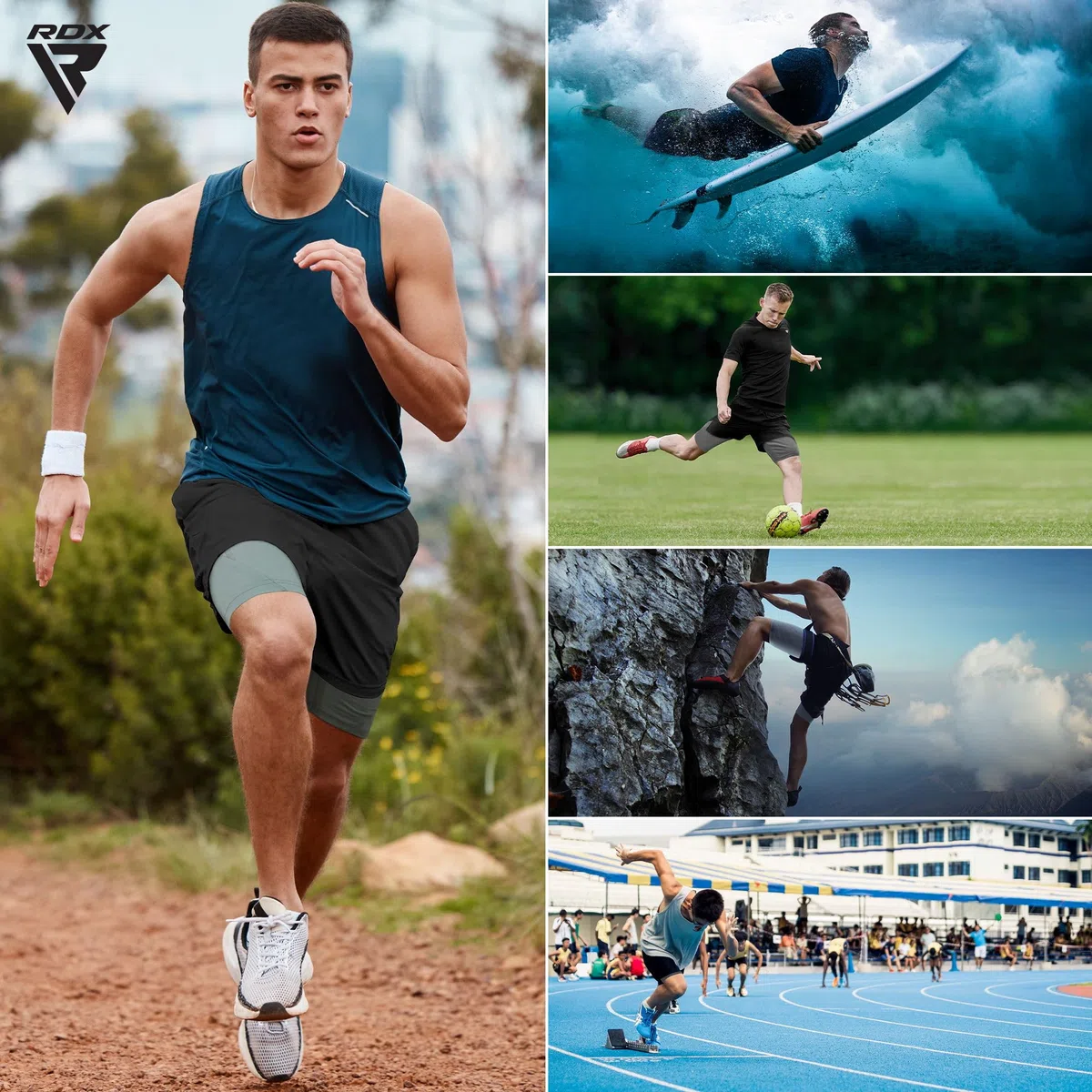RDX Pantaloncini Running Uomo, Sportivi Running Bermuda, Elastici Leggeri Ad Asciugatura Rapida con 2 con Cerniera e 2 Tasche per Telefono per Allenamento Fitness, Jogging, Nuoto, Ciclismo, Yoga