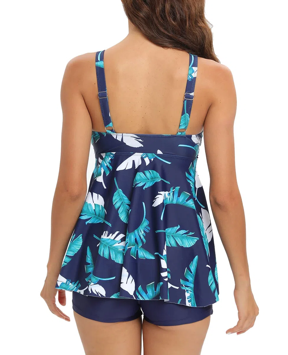 Adigaber Costume da Bagno Tankini Set Due Pezzi con Reggiseno Imbottito Removibile Stampa Floreale Donna Estate Spiaggia Piscina Sport