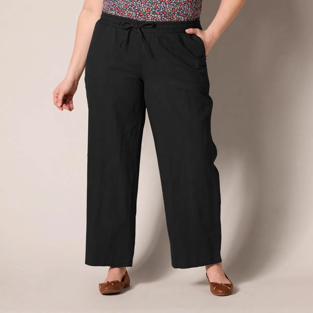 Amazon Essentials Pantaloni a Gamba Larga con Coulisse in Misto Lino dalla Vestibilità Comoda (Disponibili in Taglie Forti) Donna