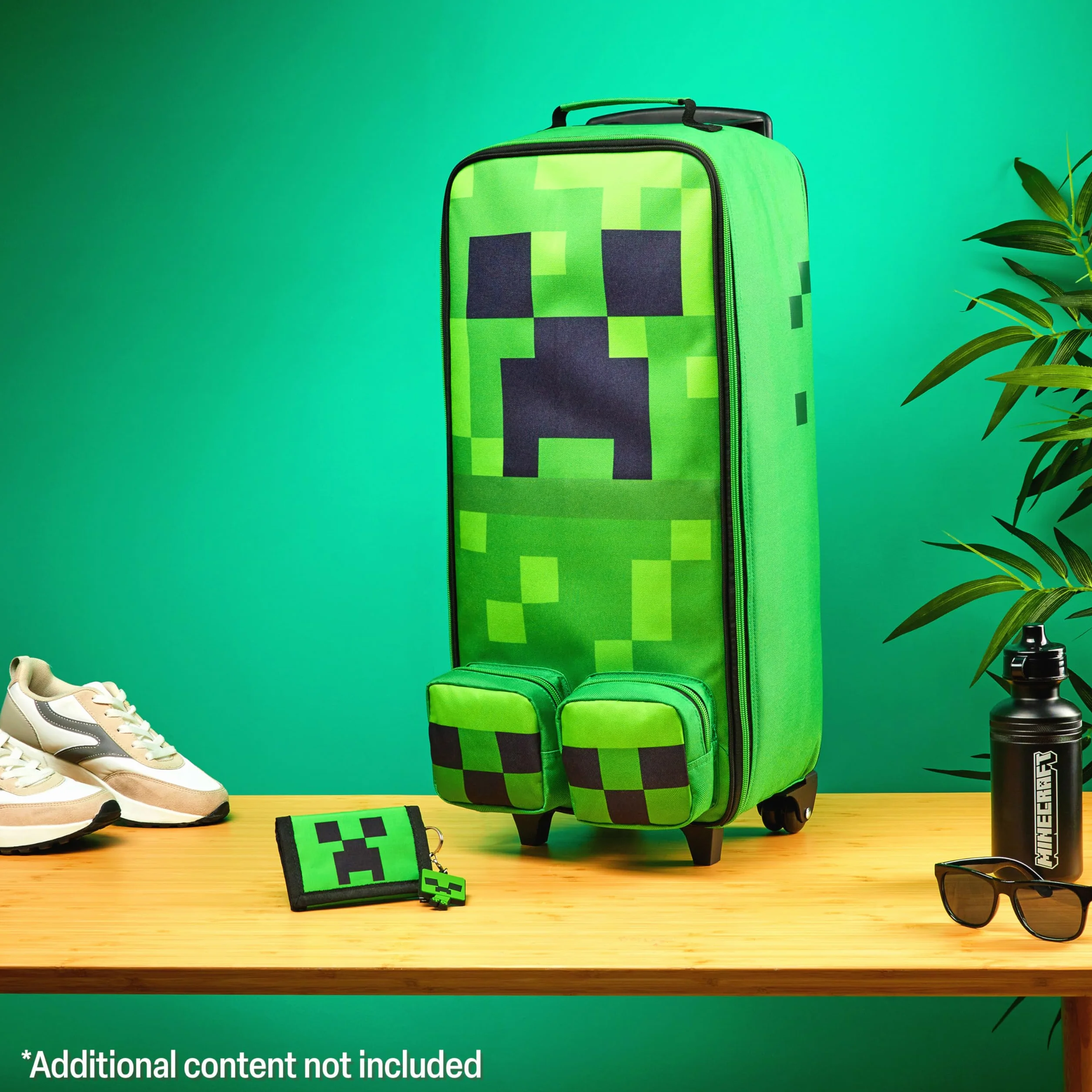 Minecraft Valigia Bambino con Ruote, Morbido Valigie Bambini, Creeper Pieghevole Trolley da Viaggio, Accessori Viaggio, 64x17x25cm, 17L
