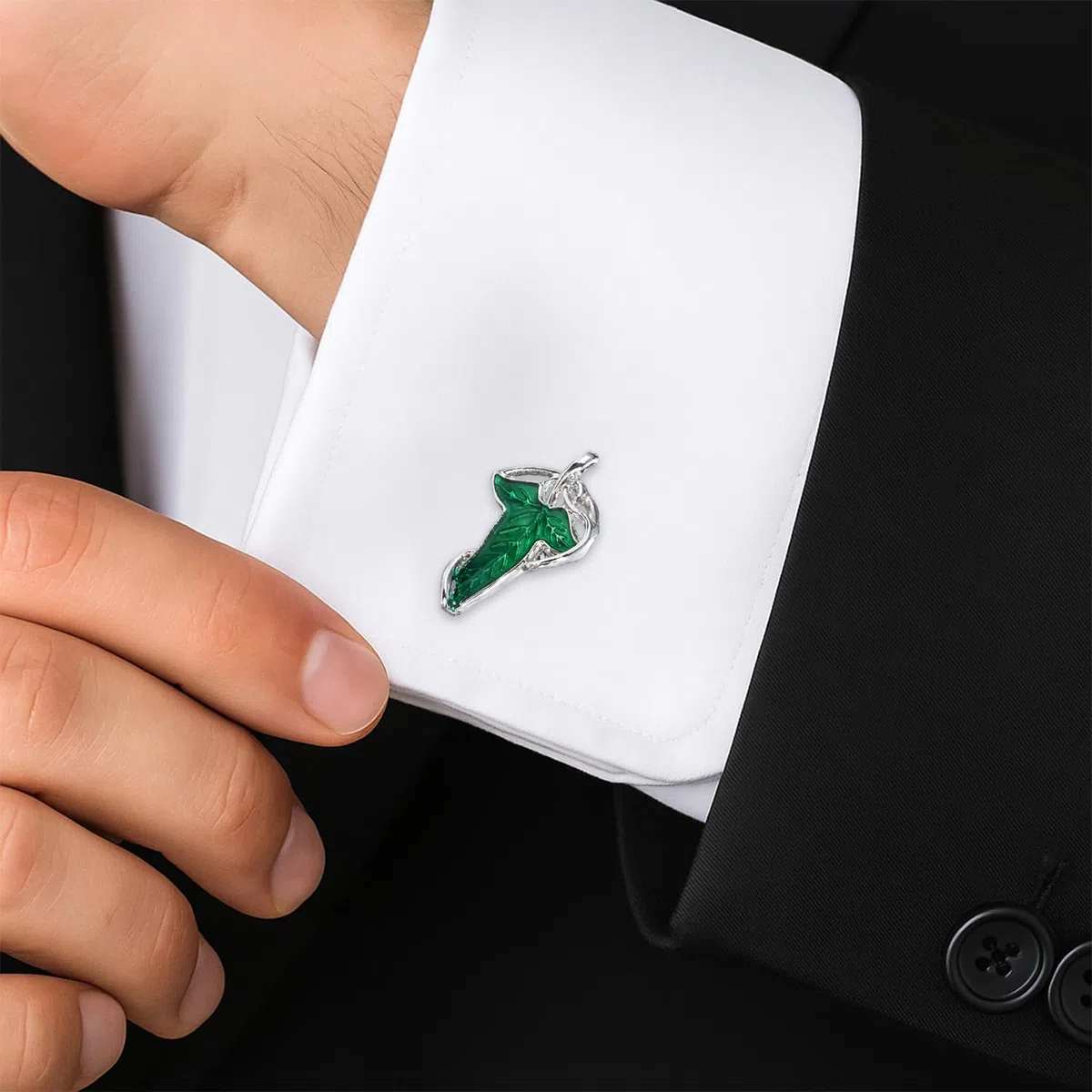 Gemelli per camicia con foglia di Lorien, regalo per il padrino, gemelli geek per matrimoni ed eventi, 1,6 x 2,7 cm