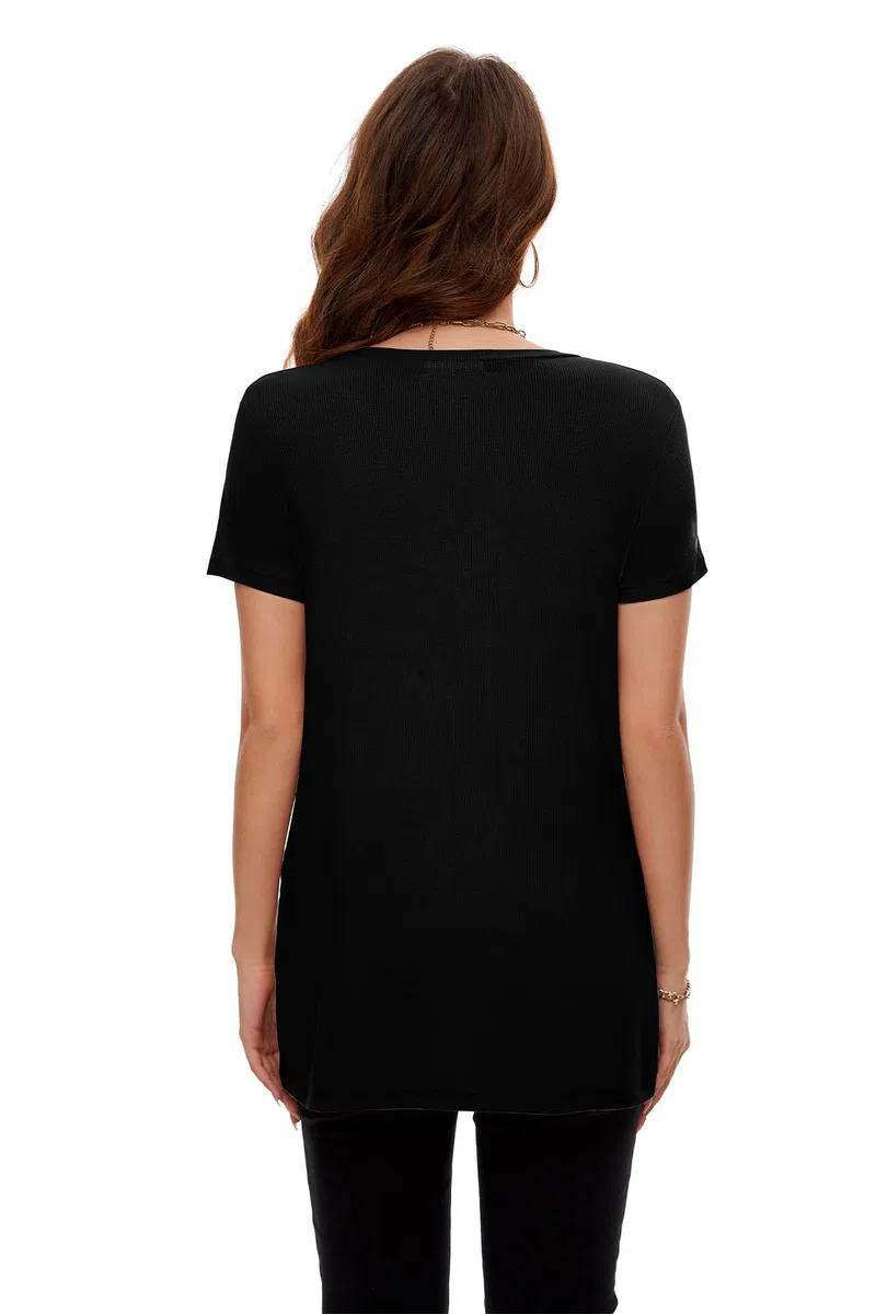 Smallshow Abbigliamento Premaman Donna Side Split Magliette e Top maternità,Black,L