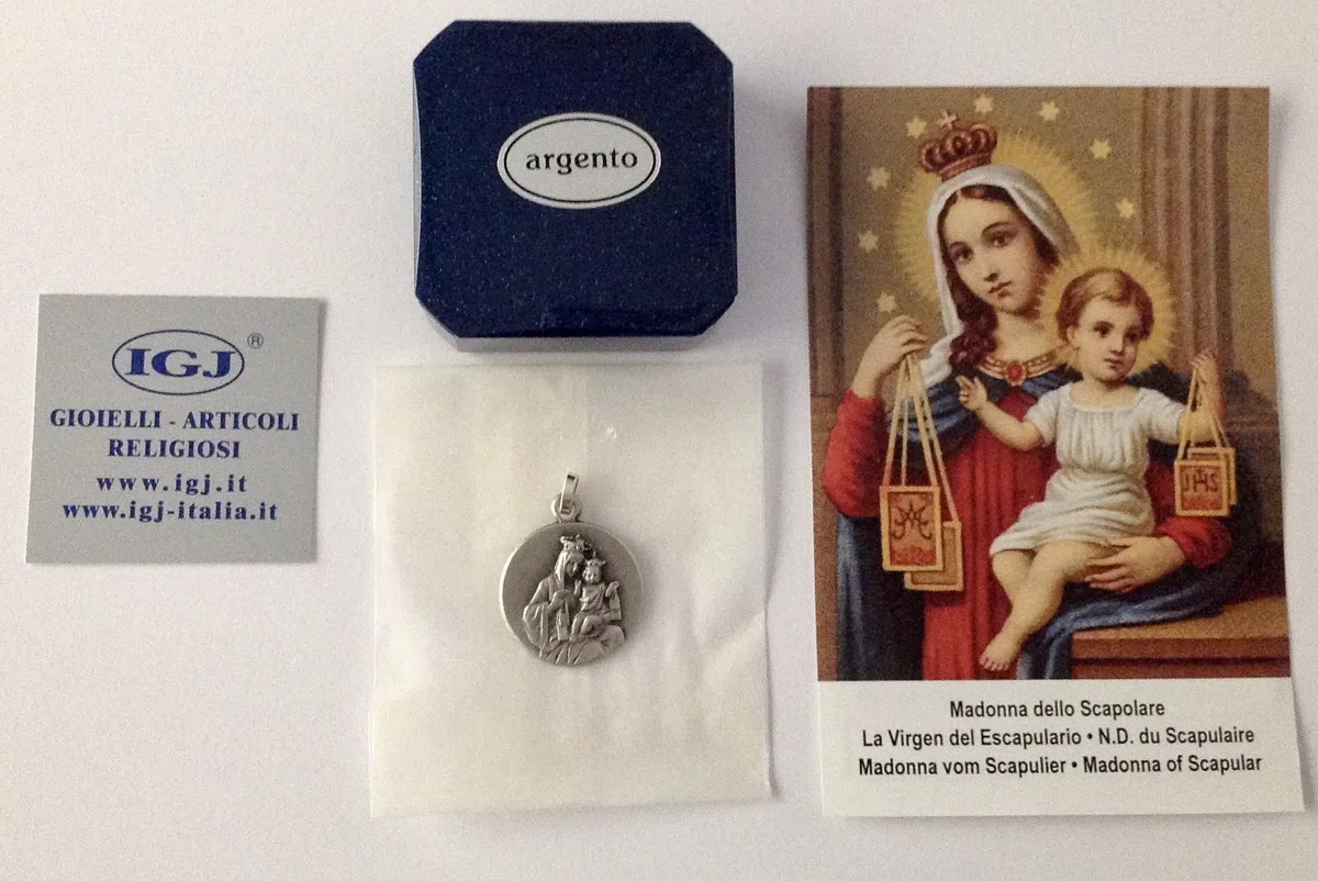 I G J MEDAGLIA SCAPOLARE DEL CARMELO (MADONNA DEL CARMINE) - IN ARGENTO MASSICCIO 925-100% MADE IN ITALY