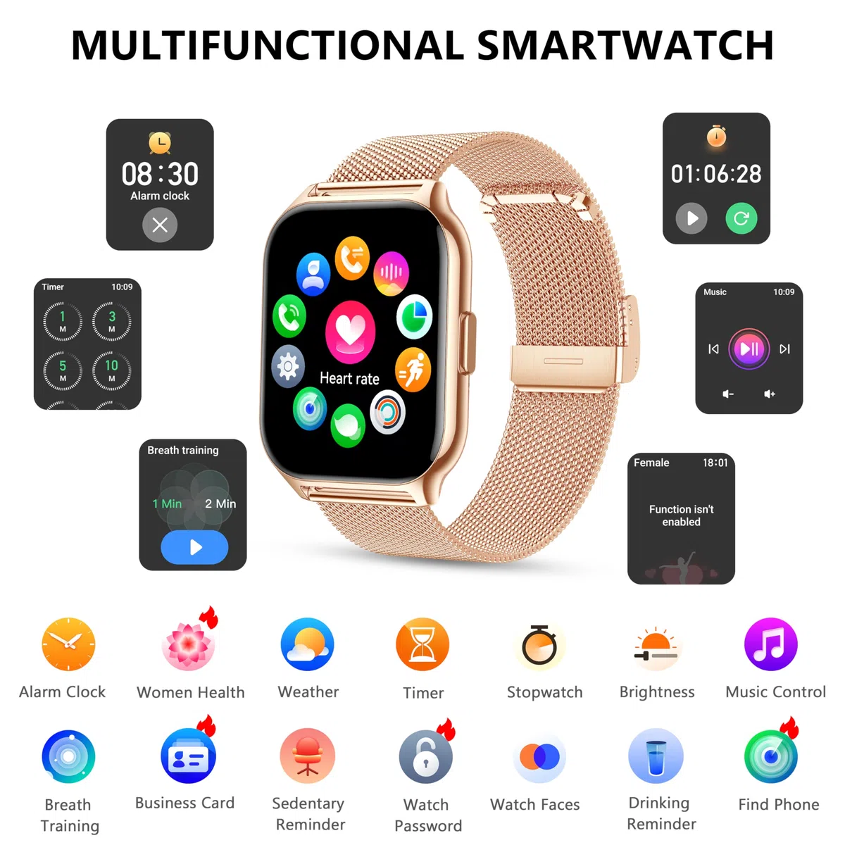 Smartwatch Uomo Donna,2.01" Fitness Orologio Effettua/Rispondi alle Chiamate,Monitoraggio SpO2/Sonno/Frequenza Cardiaca 100+ modalità Sportive Pedometro