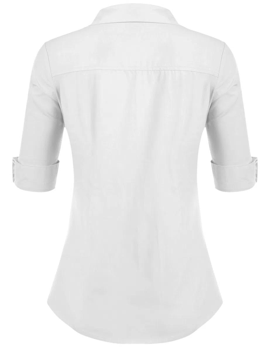 Hotouch Camicetta da Donna con Manica a 3/4 Camicia con Scollo a V Camicetta di Base Slim Fit con Knop Bar Tops Casual Cotone XS-XXL