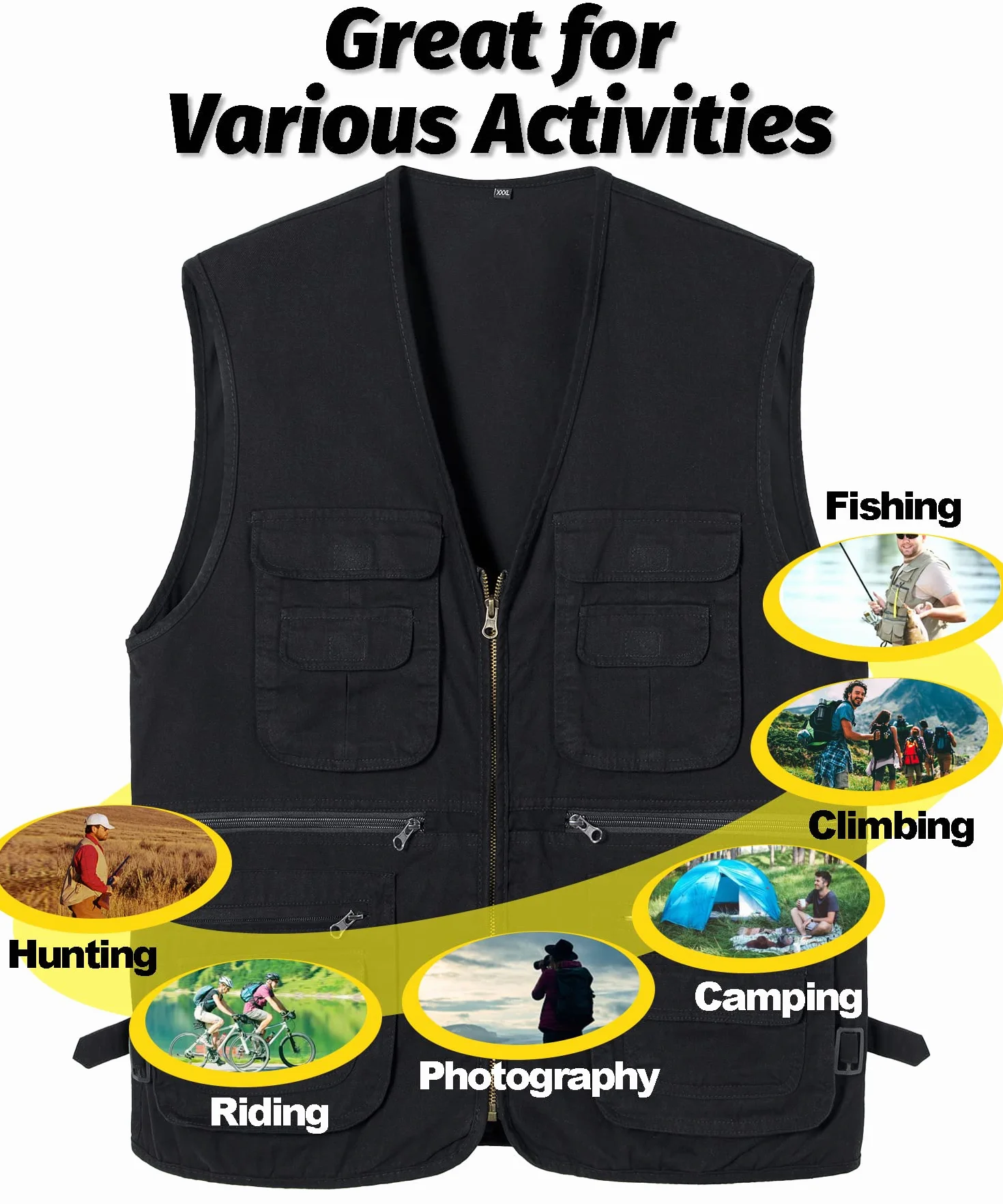 Uomo Gilet Pesca Viaggio Tasche Gilet Sport Giubbino da Lavoro Cronista Caccia Fotografi All'aperto Gilet Safari Giacche senza maniche con Multi-Tasche