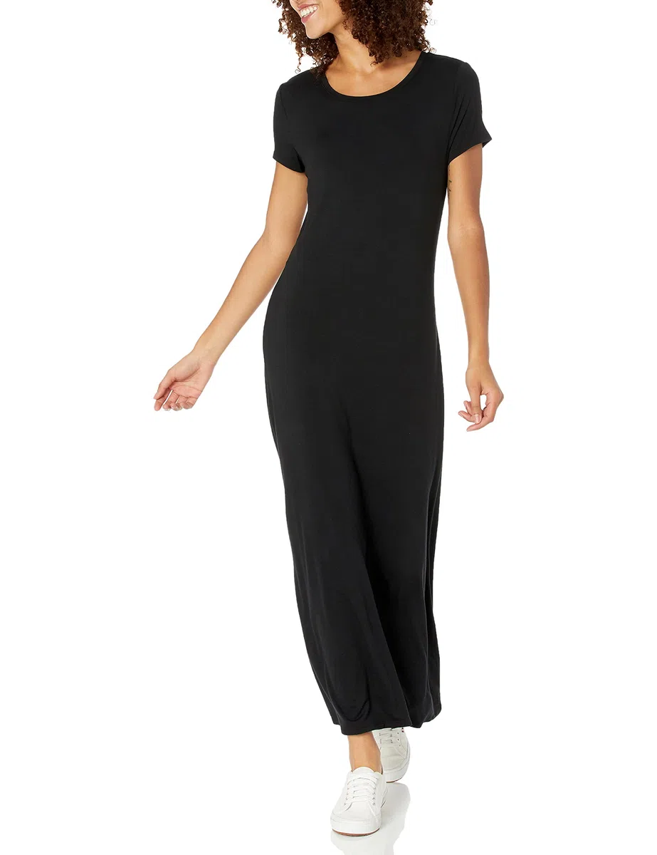 Amazon Essentials Donna Maxi-Abito a Maniche Corte, Fluente