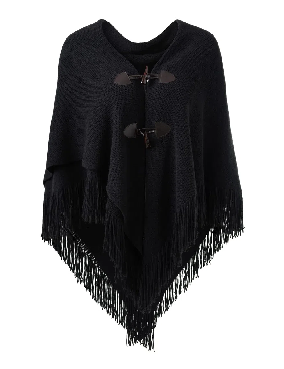 Ferand Poncho da Donna con Apertura sul Davanti Scialle a Mantella con Frange per l'autunno Inverno 2023