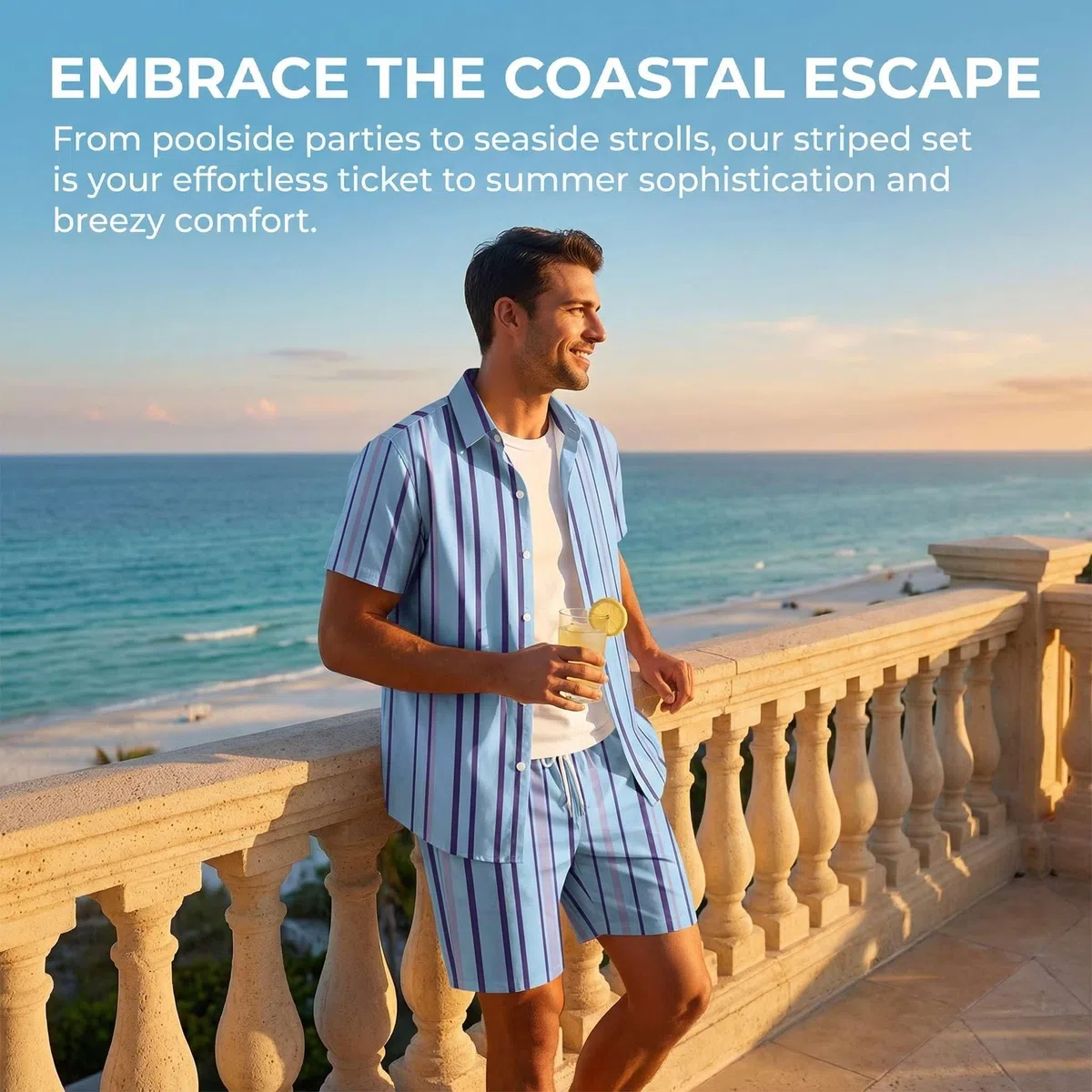 Generico Tuta Estiva Uomo - 2 Pezzi Completo Hawaiano Camicia e Pantaloncini Set Tropicale con Stampa Mare Vacanze Spiaggia Manica Corta Casual Leggero Traspirante
