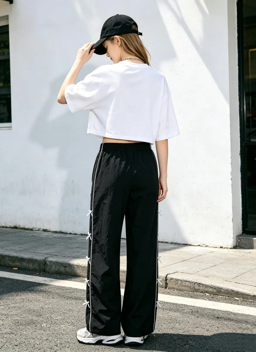 Rolanko Ragazze Pantaloni Vita Elastica Paracadute Pantaloni da Impermeabili Jogging Fit Largo con Fiocco per Bambini