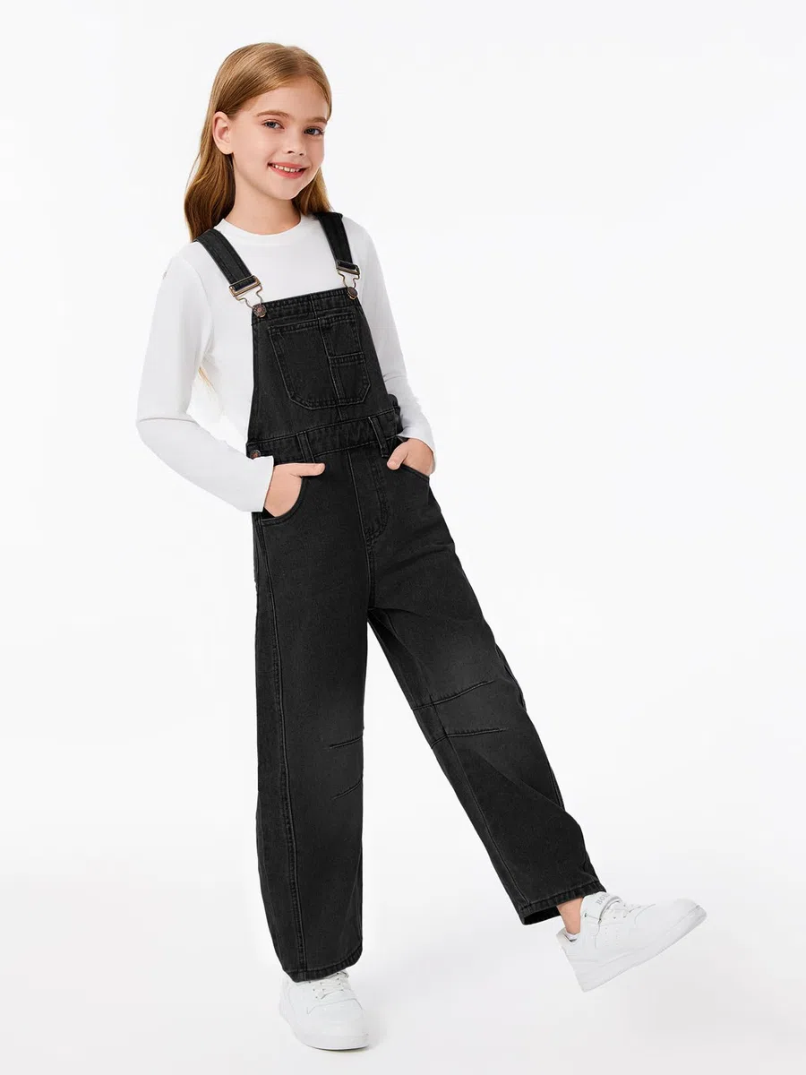 Haloumoning Denim Jumpsuit Girls Jeans Salopette Bambini Senza Maniche Lunghe Tuta Casual Loose Fit Pagliaccetto con Tasche