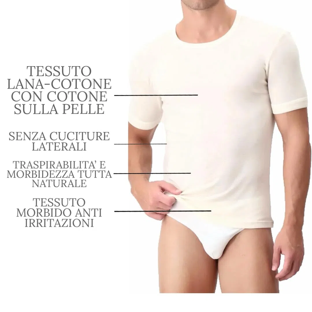 Maglietta Intima Uomo Lana Cotone Girocollo 3-5-1 Pezzi Maglia Termica Invernale - Maglia Intima Uomo Lana Cotone 1022 1033
