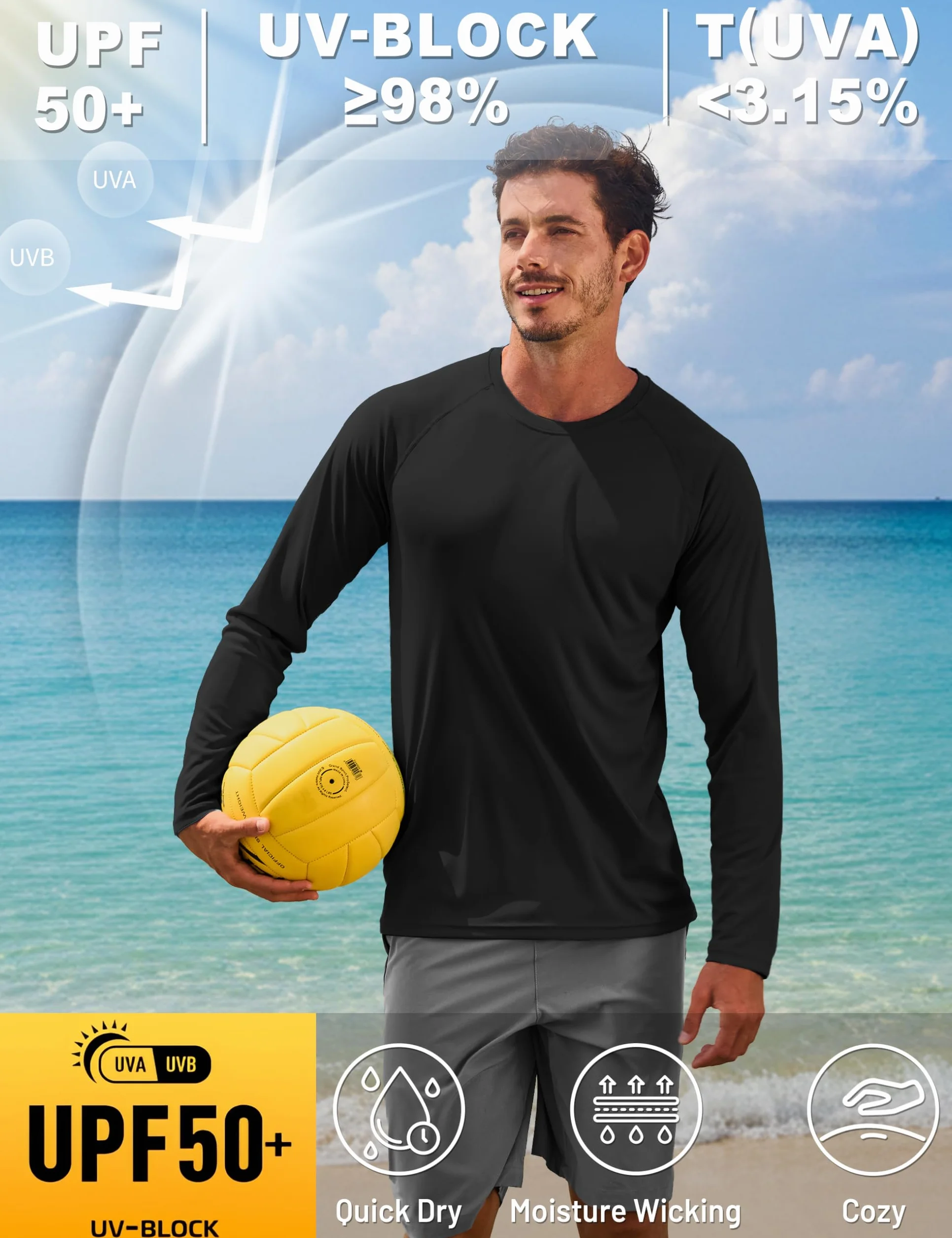 TACVASEN Maglietta Uomo a Maniche Lunga con Protezione UPF 50+ Rash Guard Magliette T-Shirt Outdoor Surfing Camicia