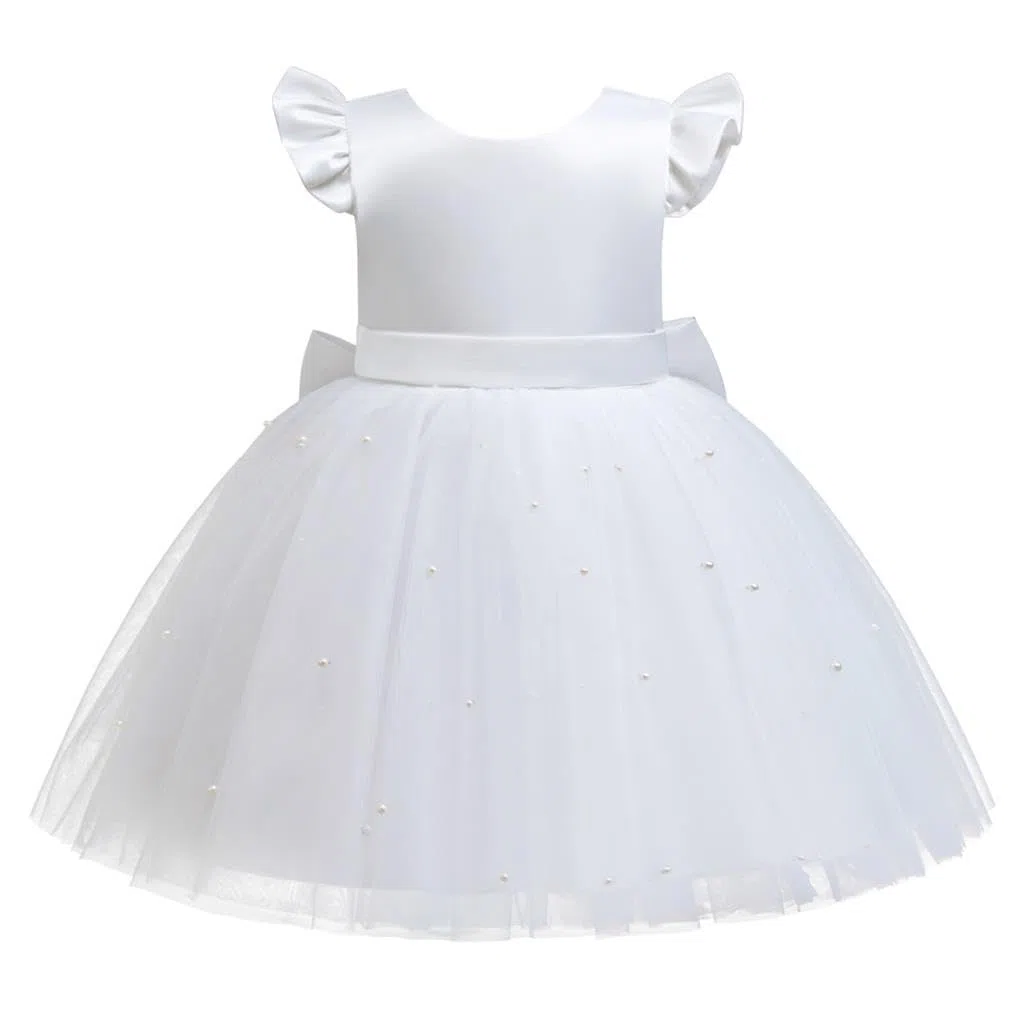 Lito Angels Vestito Damigella Abito da Festa Cerimonia Natale Elegante con Perla per Bambina, Bianco Verde Rosso Rosa