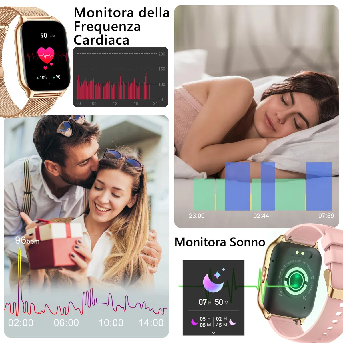 Smartwatch Uomo Donna, Effettua/Rispondi alle Chiamate, 2.0" Fitness Orologio, 100+ Modalità Sportive, Monitoraggio SpO2/Sonno/Pressione Sanguigna/Frequenza Cardiaca, Compatibile iOS/Android