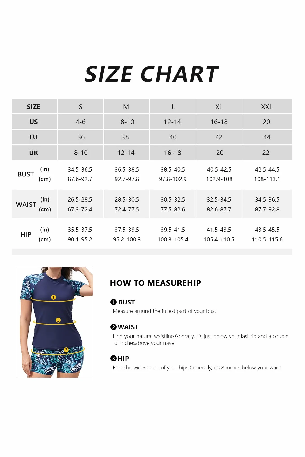 SHEKINI Costume da bagno a maniche corte da donna, 2 pezzi, Rash Guard