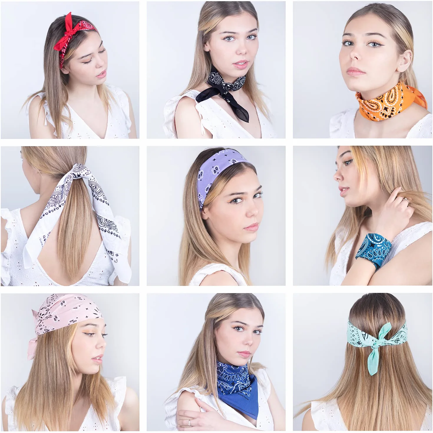 BANDANA set da 5 10 20 - Motivo Paisley Mandala - 100% Cotone - Spessore Superiore - 20 Colori Esclusivi