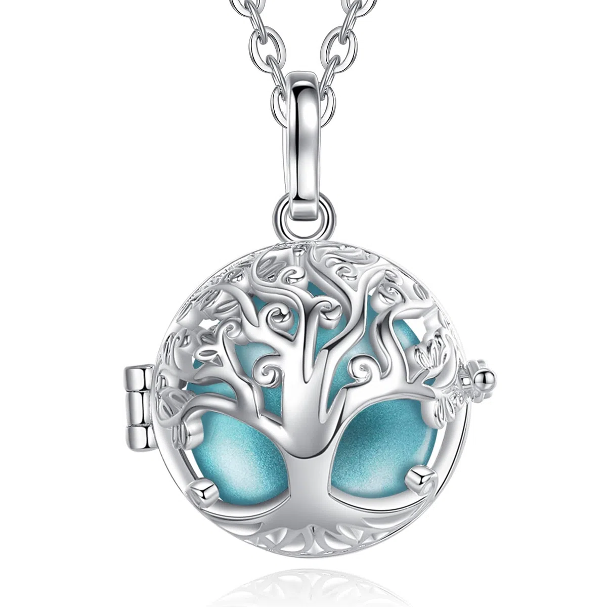 CELESTIA Collana Chiama Angeli Gravidanza per Donna Incinta- Medaglione Albero Della Vita Placcato Argento, Regalo per la Futura Mamma, Due Catene 76 e 114 Cm Lunga