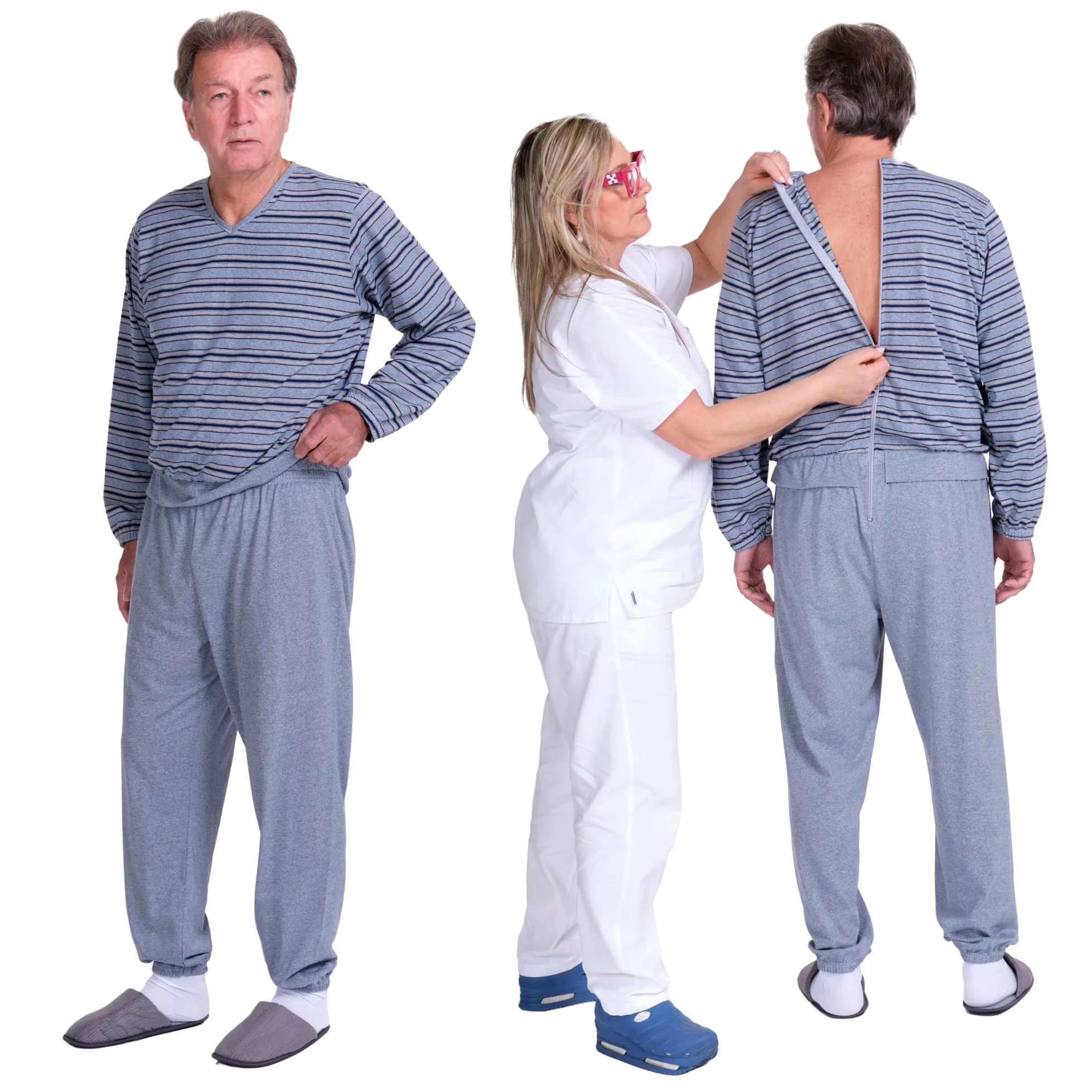 FERRUCCI COMFORT Pigiama Tuta Intera Sanitario Uomo con Cerniera Zip sul Dorso - 9013 - per Anziani, Alzheimer, Demenza e Incontinenza