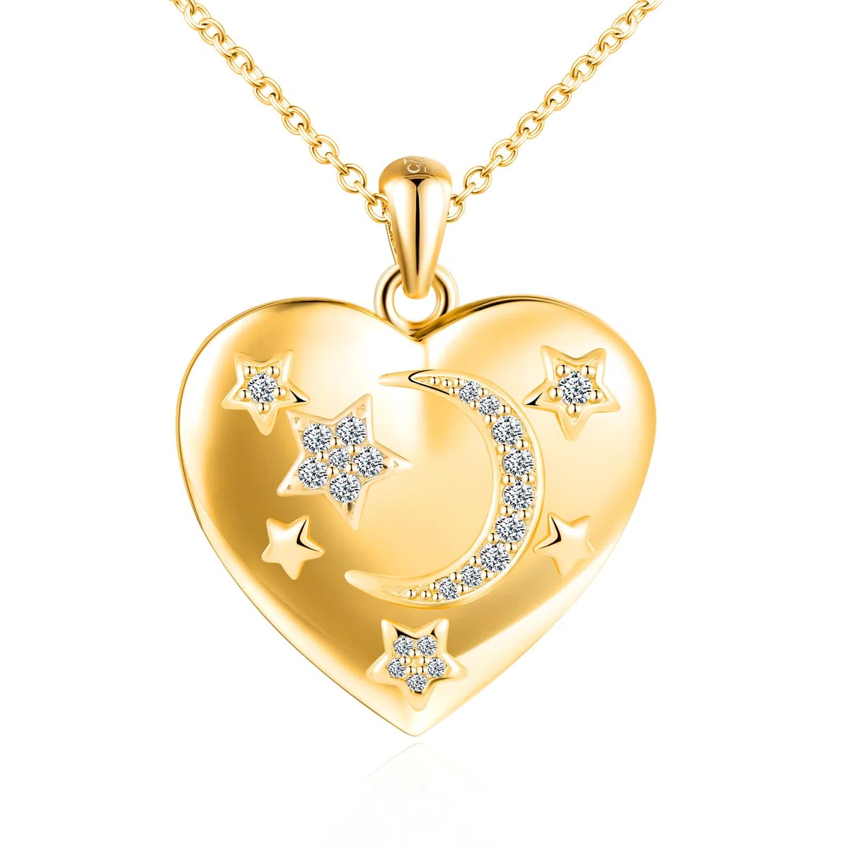 Cuore Luna Stella Portafoto Medaglione Collana Argento 925 Ragazze Collana di Foto Personalizzata con Scintillante Zirconi Sognante Ciondolo Portafoto Collane Regali per Fidanzata Moglie Figlia