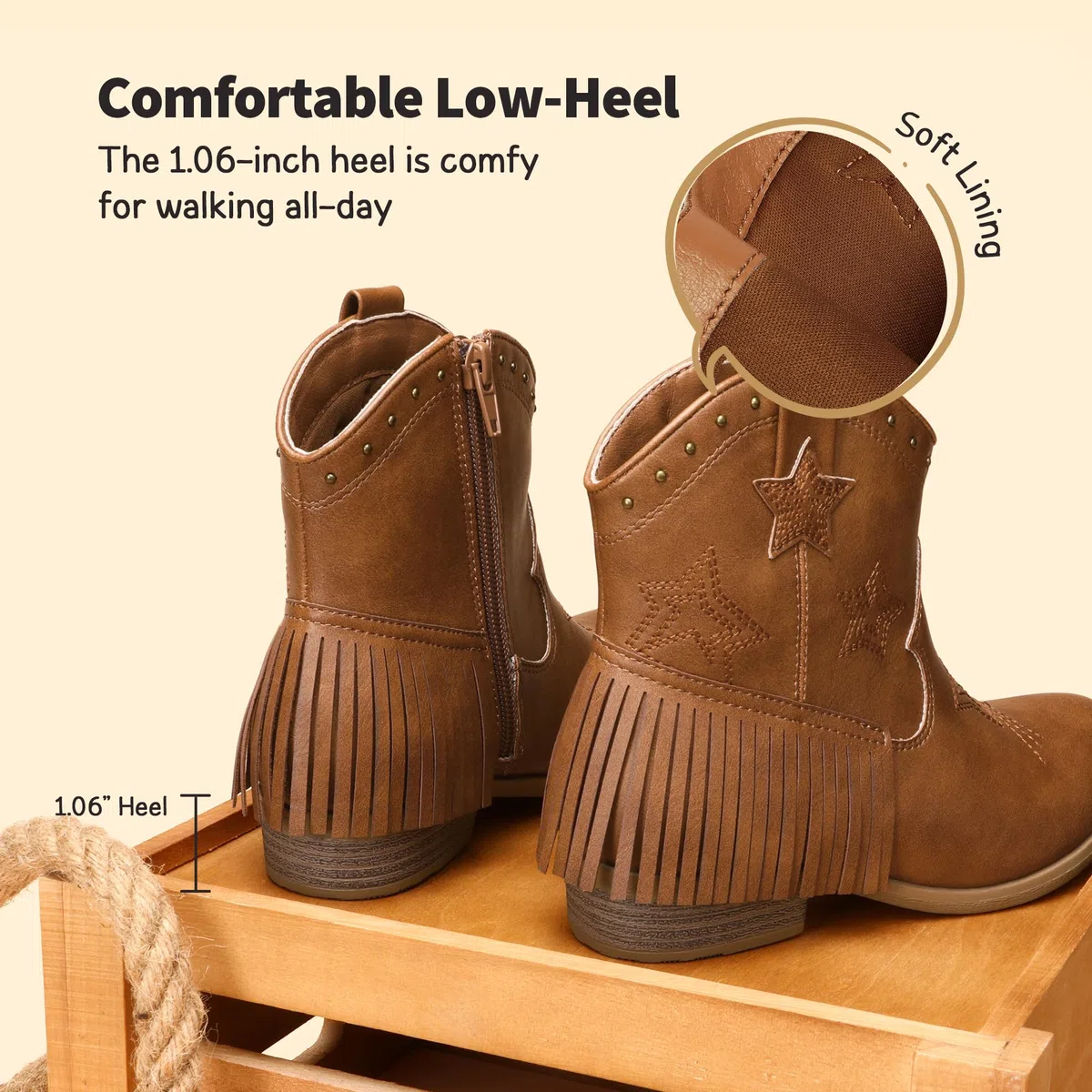 DREAM PAIRS Kids Stivaletti Western Cowboy Ragazze Scarpe Equitazione Cerniera Laterale e Nappa per Bambini Piccoli/Grandi Stivali