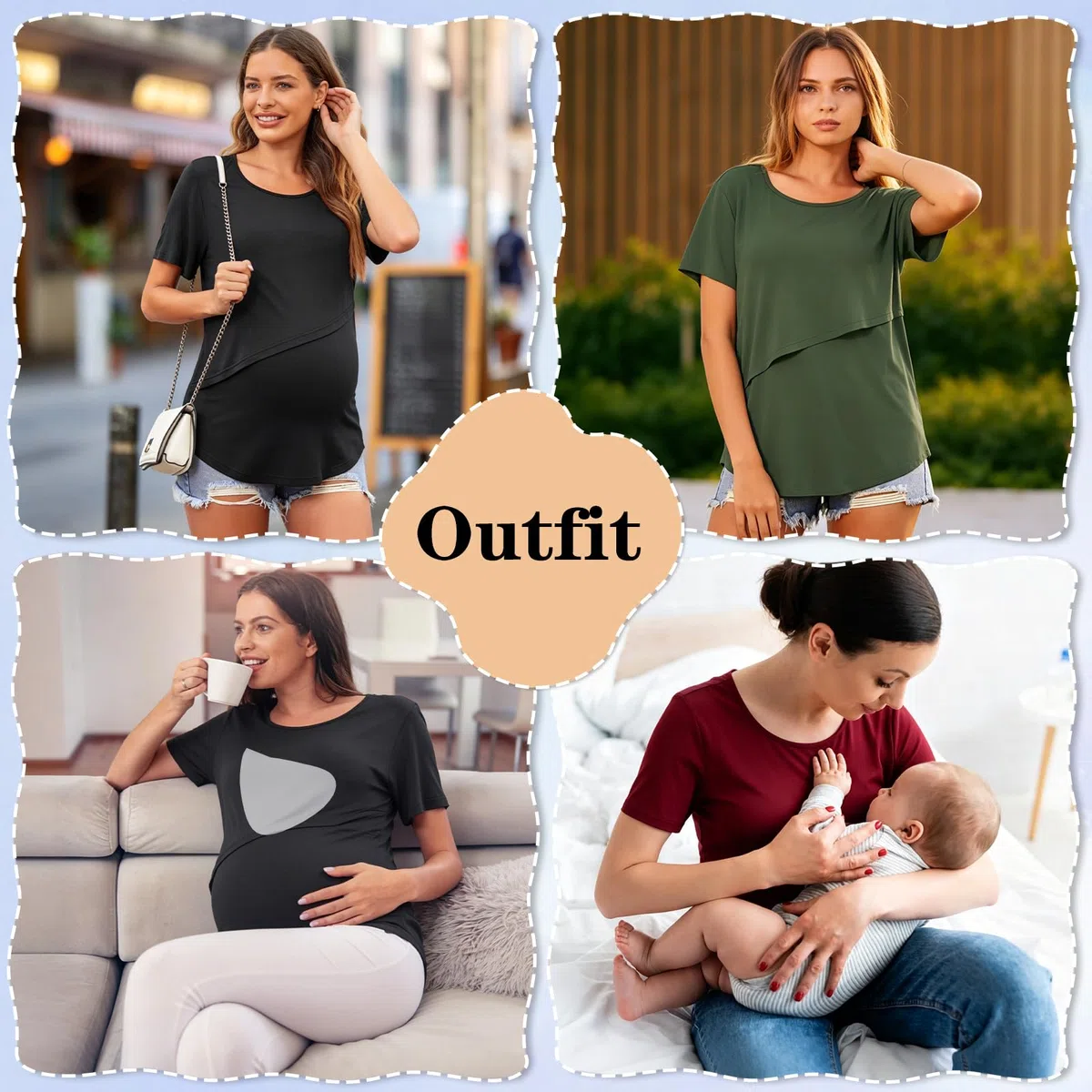 GEEKEO Confezione da 3 Camicie da Allattamento da Donna a Maniche Corte per Gravidanza, vestibilità Ampia, Abbigliamento Premaman per Allattamento, Nero-Verde-Marrone