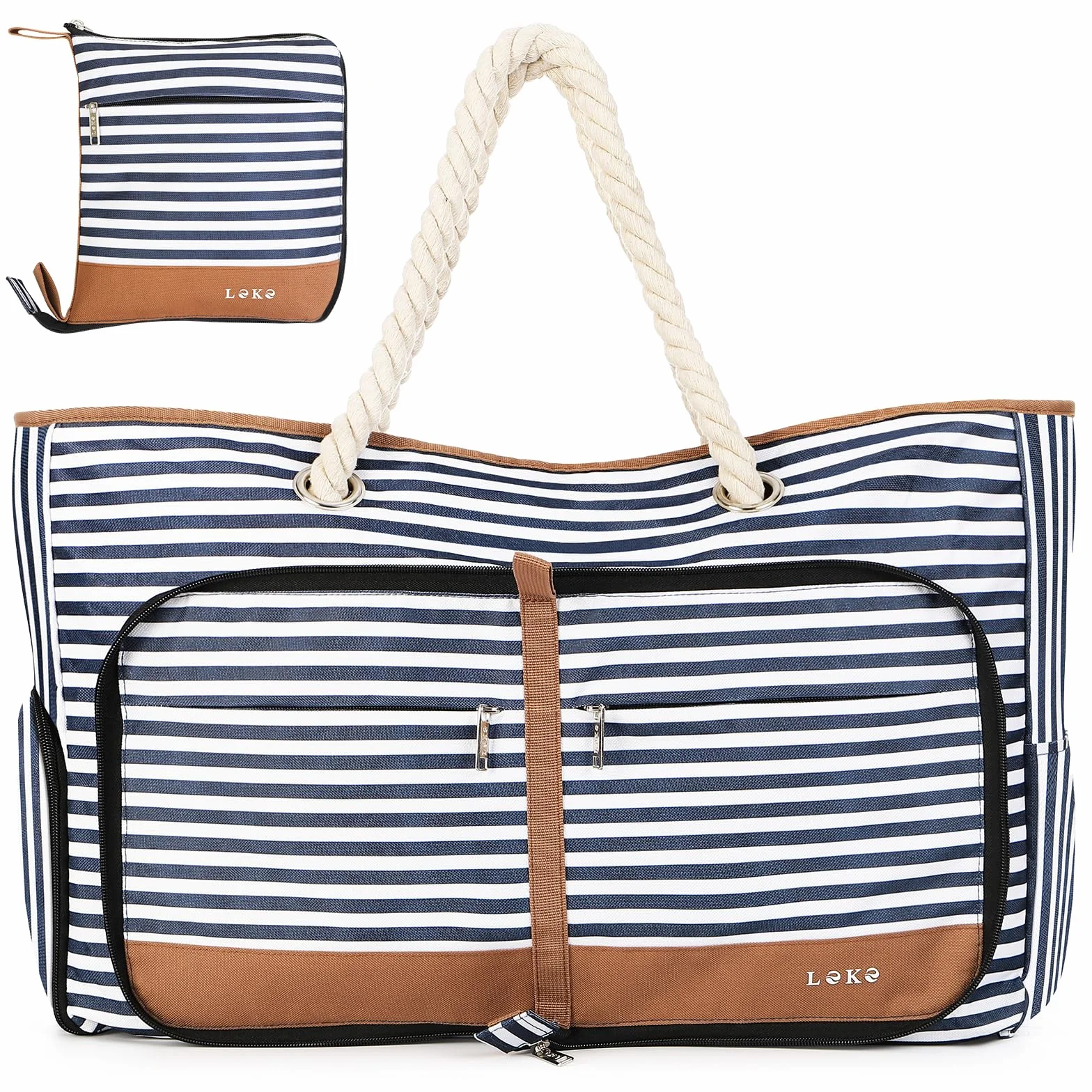 Borsa Spiaggia Donna Pieghevole, Borsa Mare Grande XXL Famiglia con Scomparto Scarpe Separato, Impermeabile Shopping Borsa Tote Bag con Cerniera per Spiaggia Viaggio Sportiva, Strisce