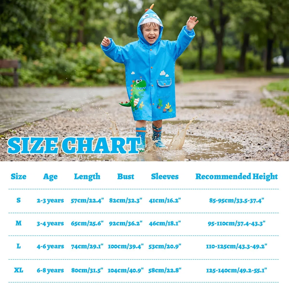 JinBei Poncho impermeabile per bambini, impermeabile, con cappuccio, traspirante, leggero, portatile, facile da asciugare, grazioso motivo con cartoni animati 3D, per bambini e ragazze dai 2 agli 8
