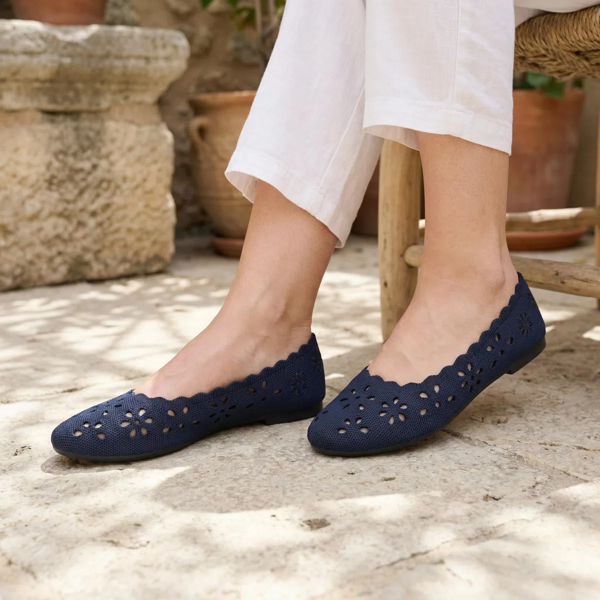GLAMORA Ballerine Donna Traforate Comode Maglia Elasticizzata Leggere Traspiranti Scarpe Basse Punta Tonda Slip On Suola Morbida Flessibile Comfort Estive Eleganti Calzata Facile