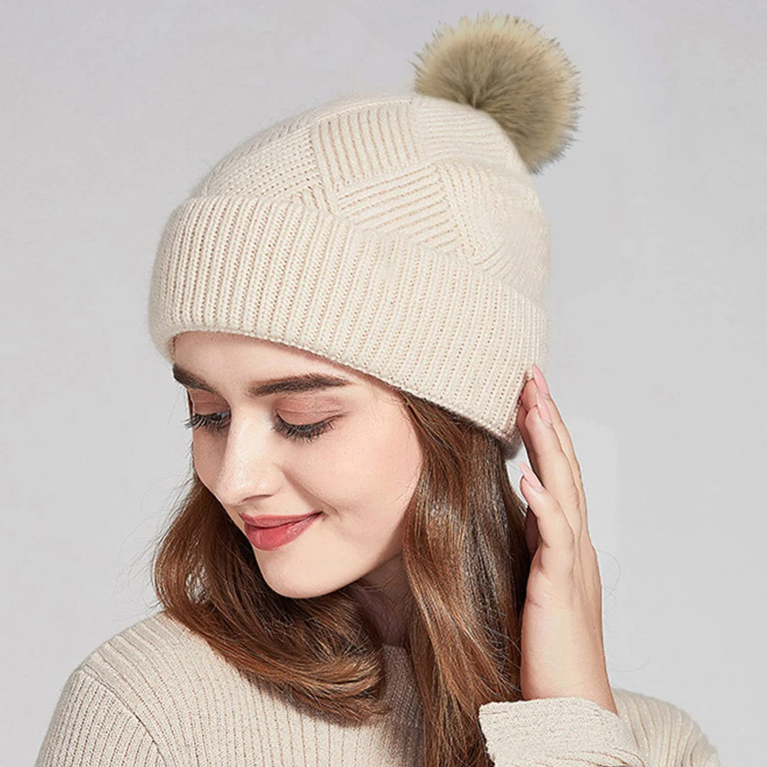 WingFly Donna Cappello con Pompom Sciarpa e Guanti Touch Screen Unisex Invernali Berretto in Maglia con Sciarpa Beanie 3 Pezzi Regalo Natale per Uomo Donna