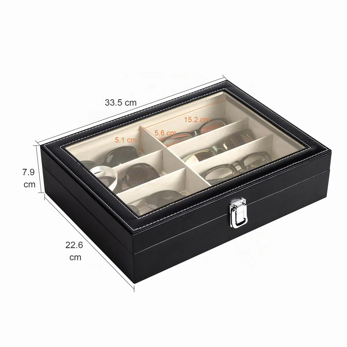 CO-Z Scatola per Occhiali da Sole in Pelle Cassettiera per Conservare e Montare Occhiali/Orologi/Gioielli/Occhiali Scatola Portaoggetti 8 Scomparti (Nero)