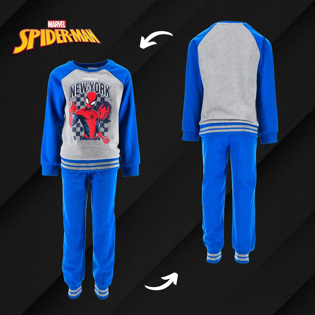 Marvel Spiderman Tuta da Ragazzi, Set da 2 Pezzi Felpa con Cappuccio e Pantaloni Tuta Sportiva per Bambino, Taglie 3 a 8 Anni