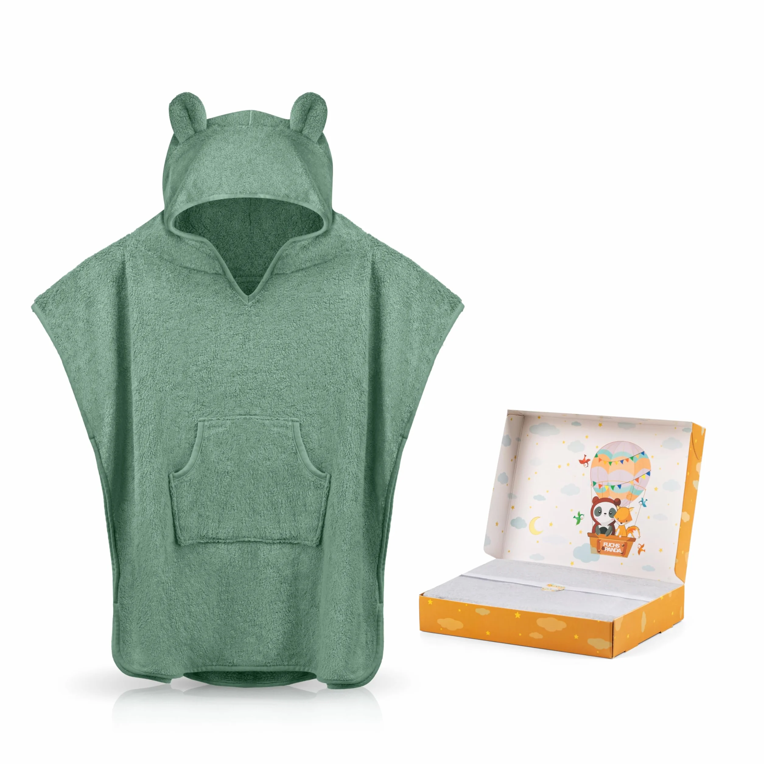 Fuchs&Panda® Poncho da Bagno per Bambini Extra Caldo e Morbido (100% Bambù) | Asciugamano Poncho Con Ottima Confezione Regalo (Rame-Verde)