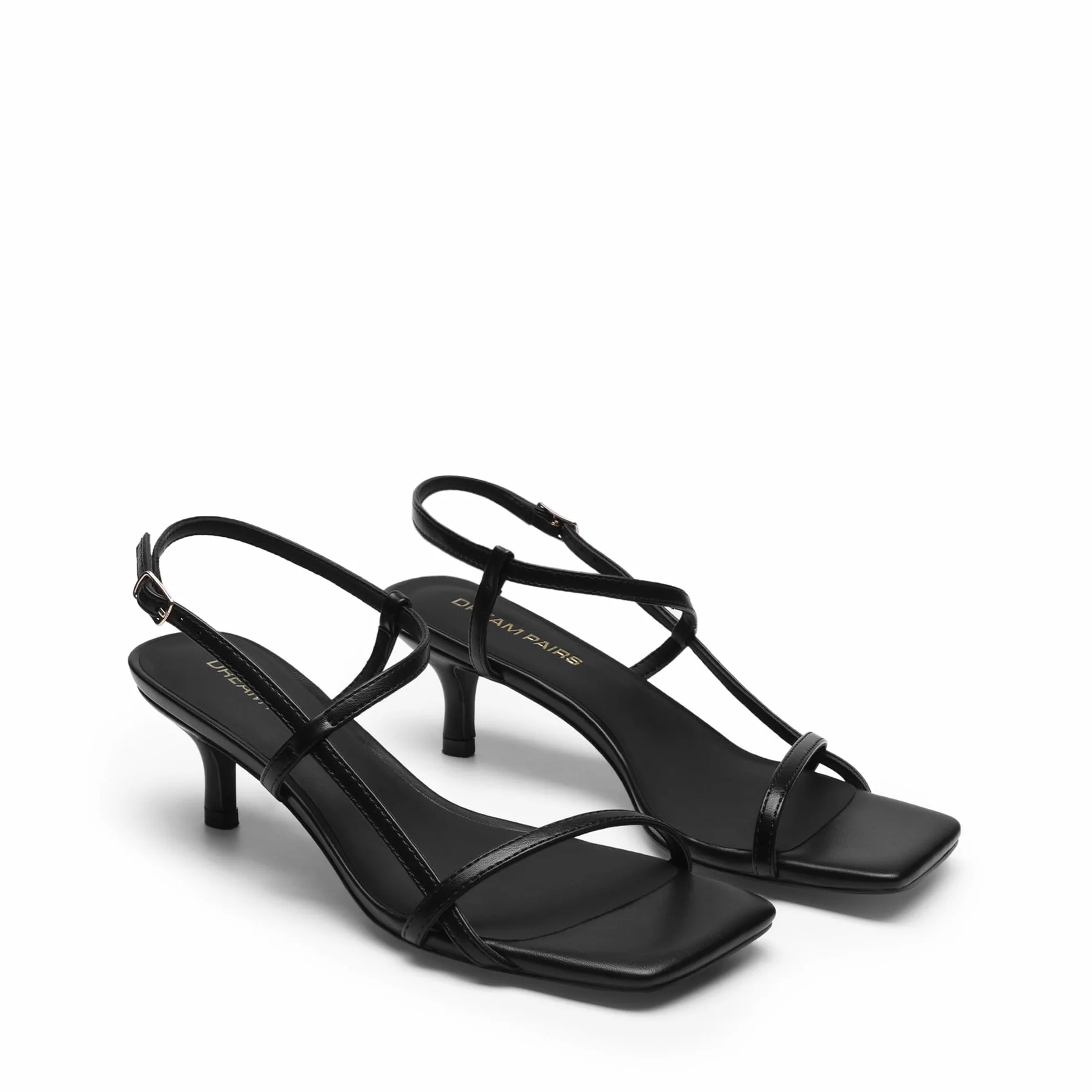 DREAM PAIRS Sandali Donna Eleganti con Tacco Basso Kitten, Punta Quadrata Aperta e Cinturino alla Caviglia per Feste e Cerimonie